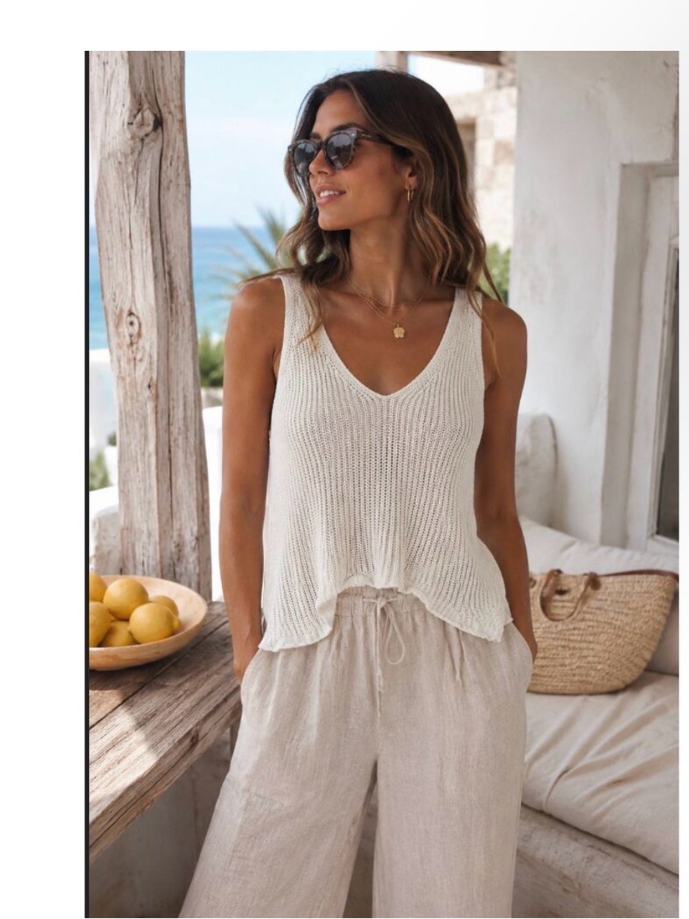 ee:some s/m women's Coastal Open Knit Sleeveless Tank Top White Boho Beachy